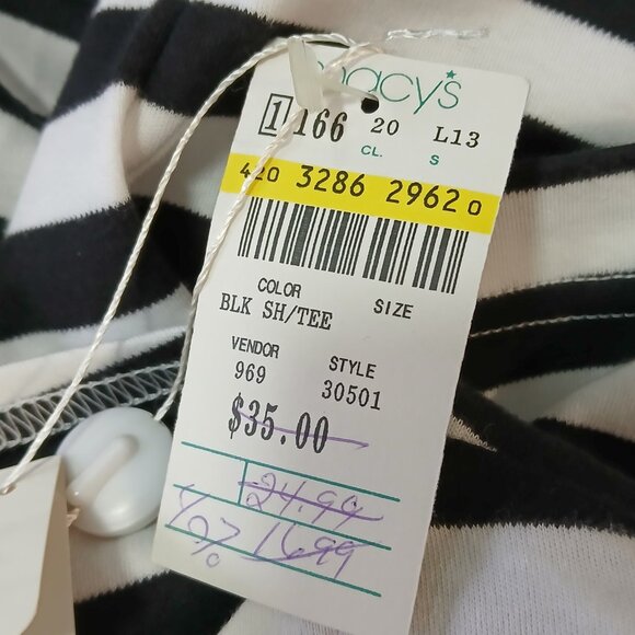 NWT Rafaella Black and White Striped Elbow Sleeve T Shirt Size Medium - Picture 8 of 9